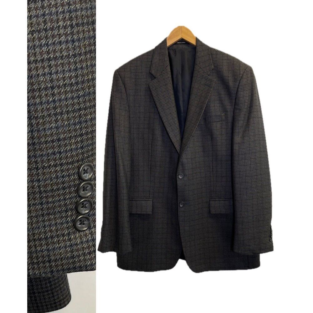 IZOD Sport Coat Mens 44L Gray‎ Houndstooth Blazer Pure Wool 2-Button Jacket